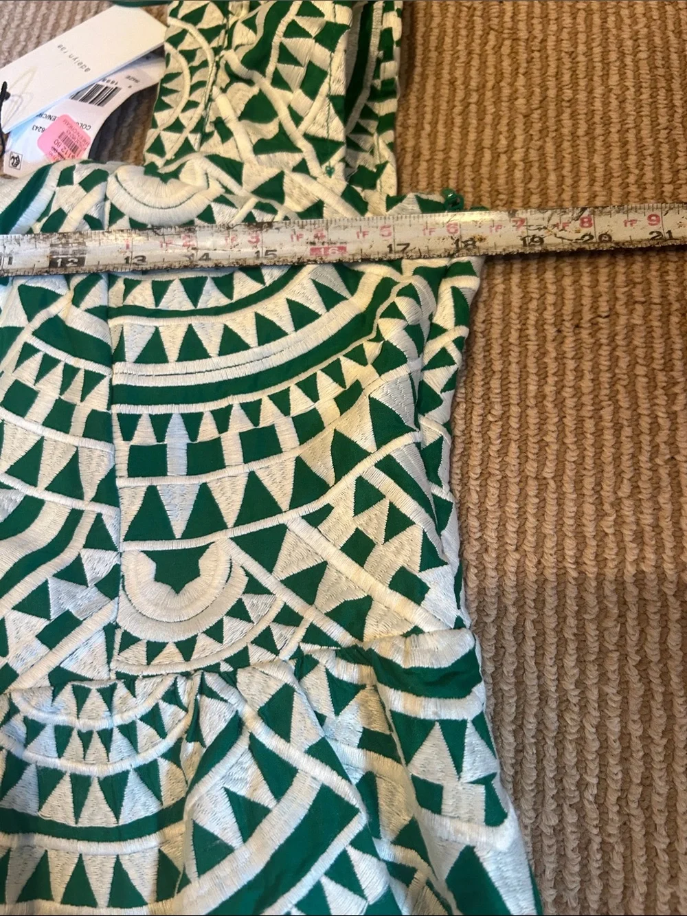 NWT Adelyn Rae Emerald and Cream Geometric Square-Neck crochet Midi Dress L - Picture 5 of 16